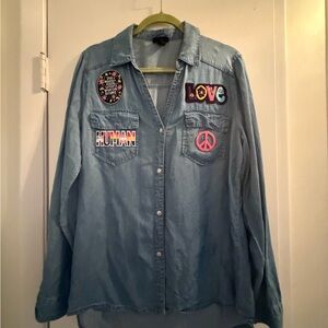 Denim Shirt with Colorful Patches